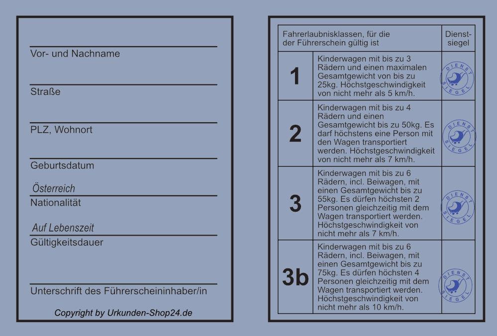 Kinderwagen Führerschein für Österreich in versch. Farben