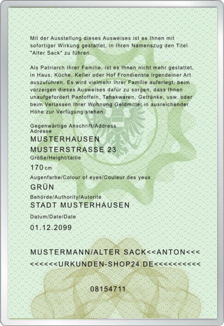 Personalausweis - Alter Sack - Für Österreich - Komplett personalisierbar
