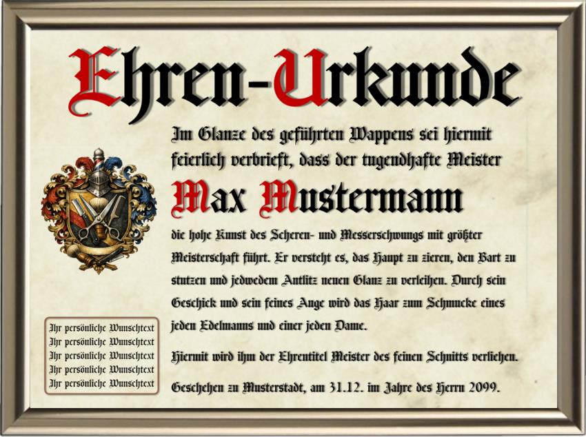 Friseur - Nostalgische Wappen-Urkunde