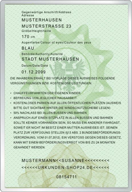 Mutterausweis - Komplett personalisierbar