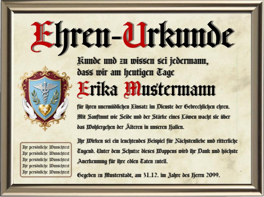 Altenpfleger - Nostalgische Wappen-Urkunde
