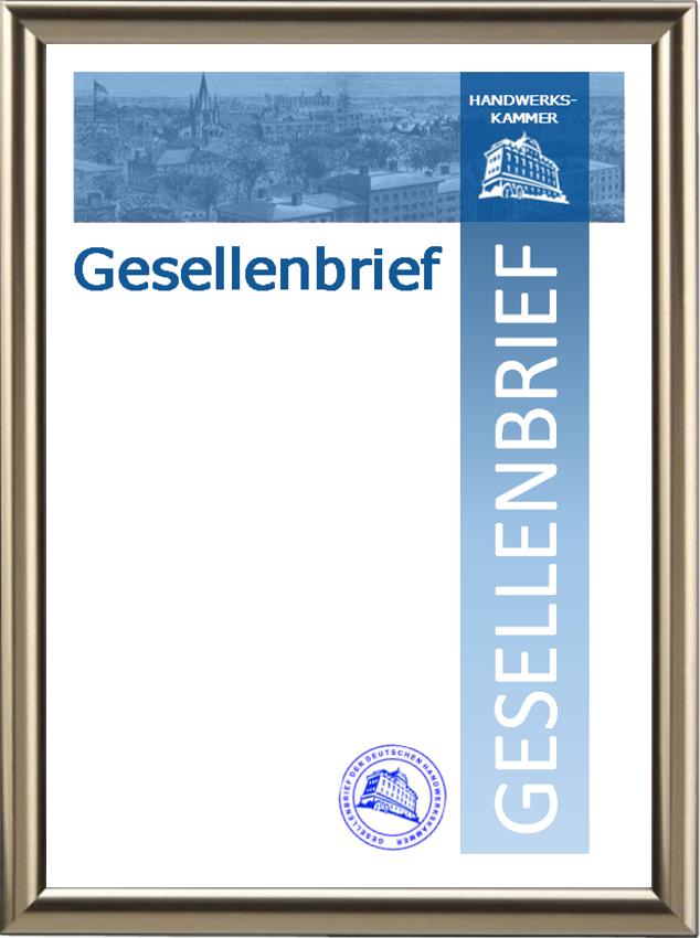 Blanko Gesellenbrief - Handwerkskammer - Blaues Steifendesign