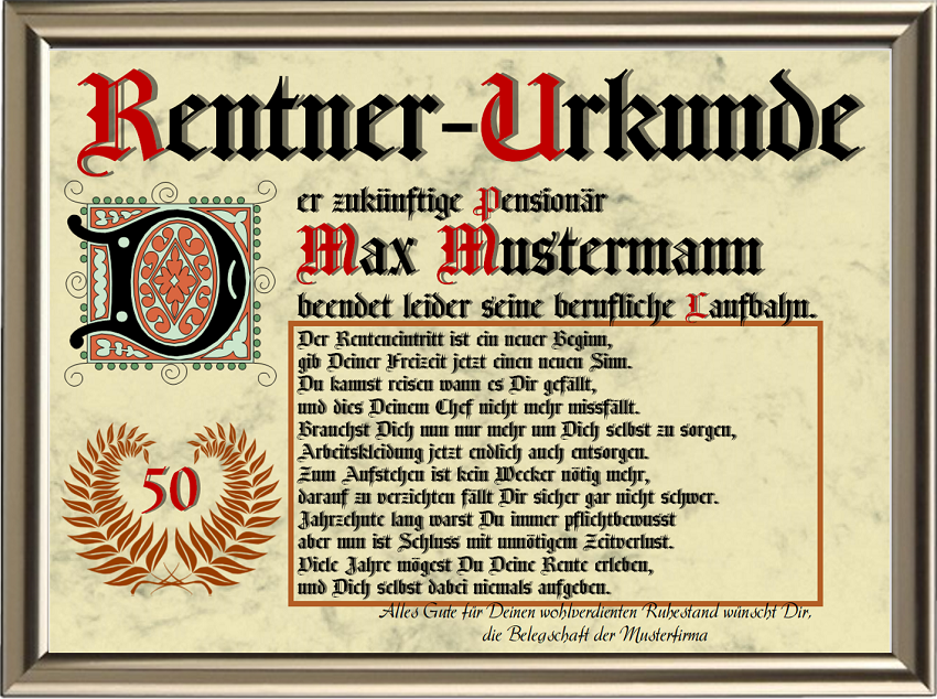 Rentner-Urkunde 2