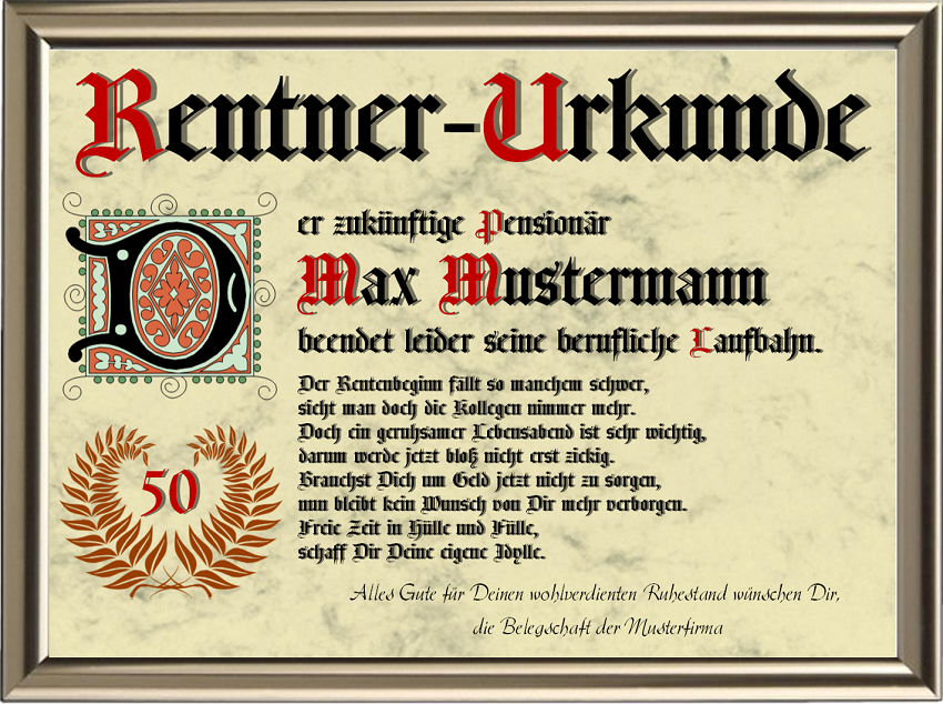 Rentner-Urkunde 1