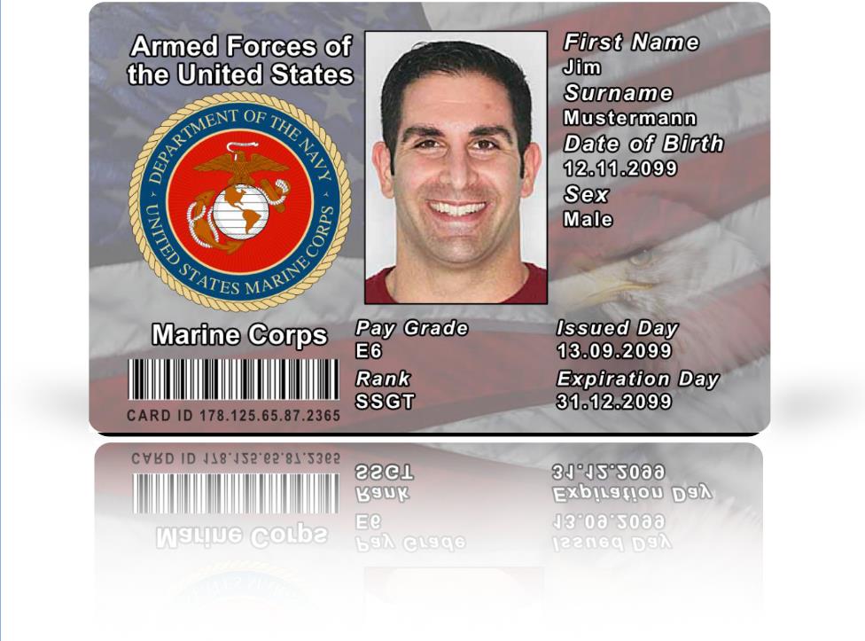 US Marines Ausweis als hochwertige Plastikkarte
