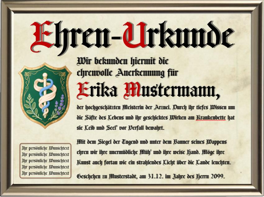 Arzt - Nostalgische Wappen-Urkunde