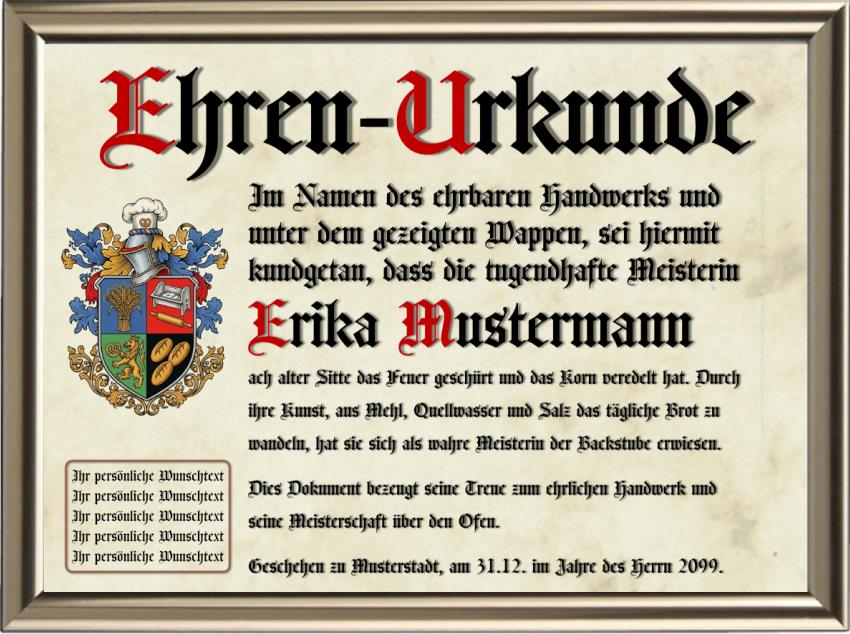 Bäcker - Nostalgische Wappen-Urkunde