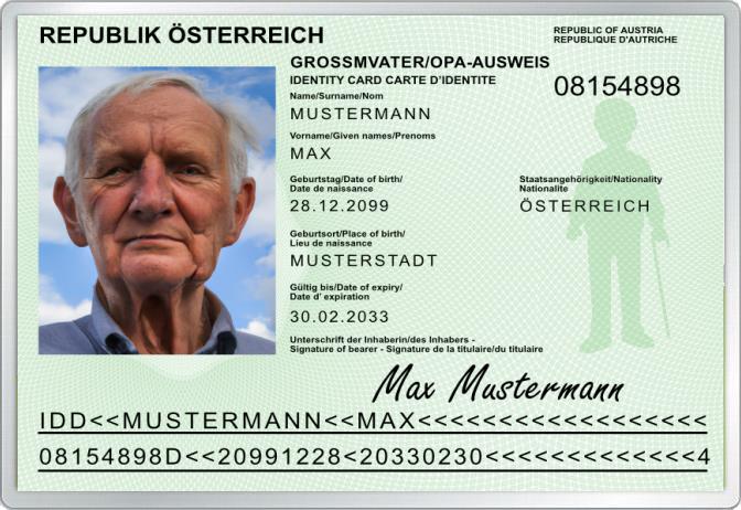 Großvater/Opa-Ausweis - Für Österreich - Komplett personalisierbar