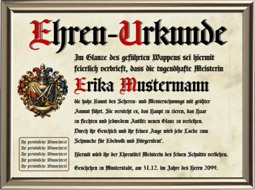 Friseur - Nostalgische Wappen-Urkunde