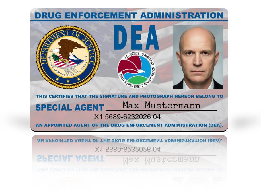 US-DEA-Ausweis als hochwertige Plastikkarte
