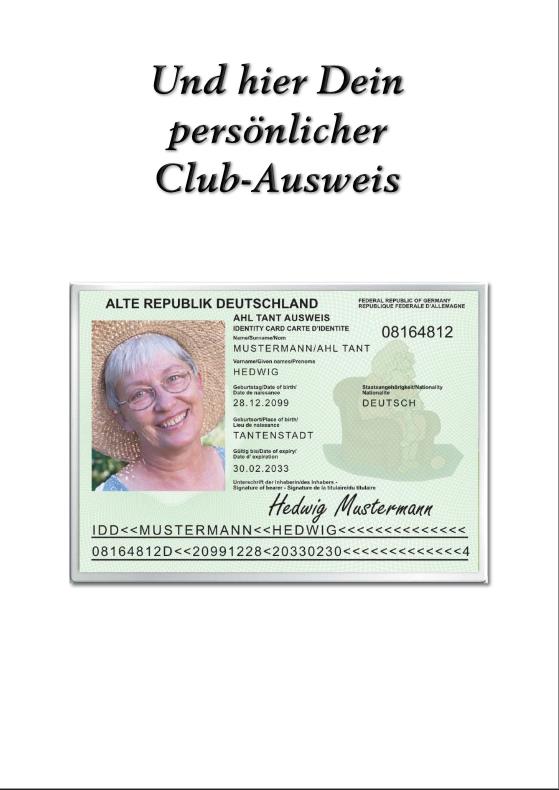 Verein der Ahl Tant - Glückwunschkarte, incl. personalisierten Ausweis & Umschlag