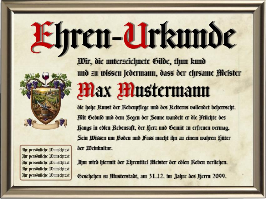 Winzer - Nostalgische Wappen-Urkunde