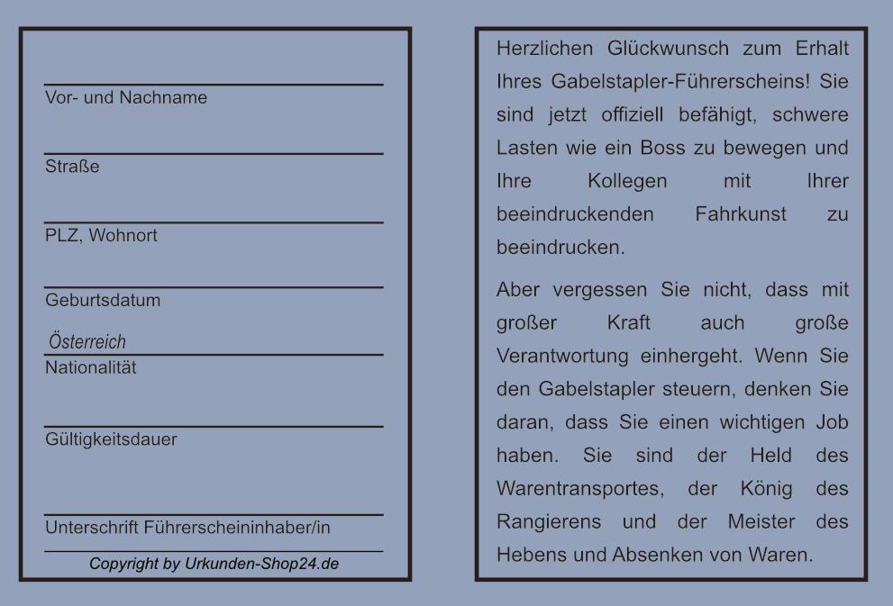 Gabelstapler Führerschein für Österreich