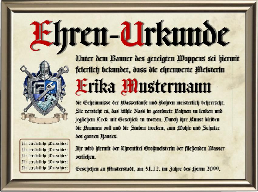 Installateur - Nostalgische Wappen-Urkunde