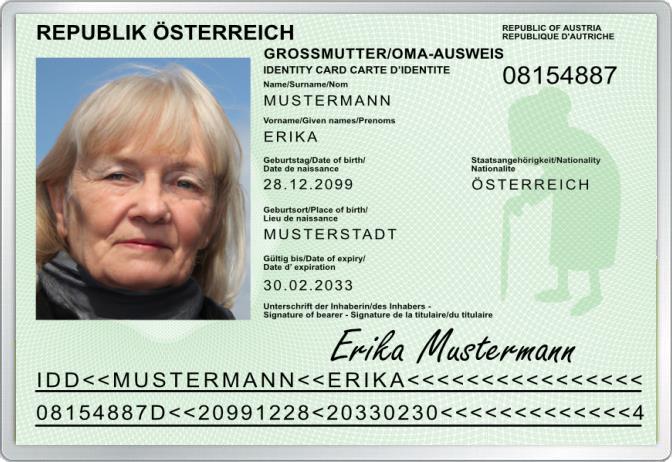 Großmutter/Oma-Ausweis - Für Österreich - Komplett personalisierbar
