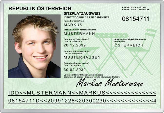 Sitzplatzausweis für Österreich - Komplett personalisierbar