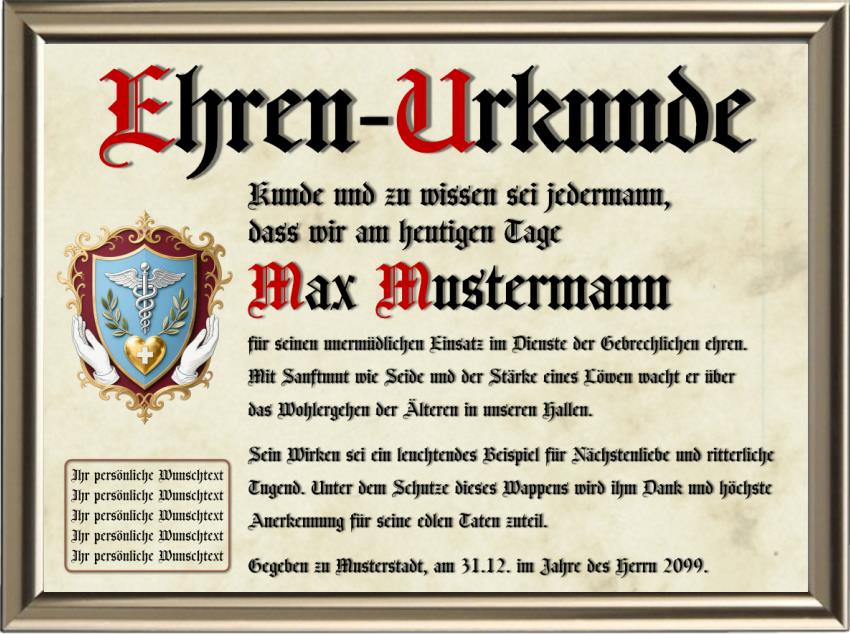Altenpfleger - Nostalgische Wappen-Urkunde